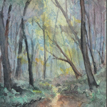 Painting titled "Into the Wood" by Uynsart, Original Artwork, Watercolor