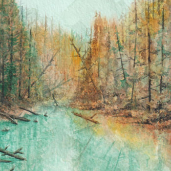Peinture intitulée "Le paysage" par Uynsart, Œuvre d'art originale, Aquarelle Monté sur Châssis en bois