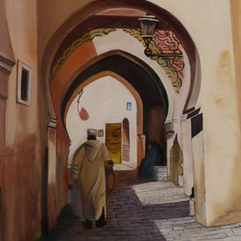 Painting titled "Souvenir Marocain" by Thierry Navarre, Original Artwork, Oil Mounted on Wood Stretcher frame