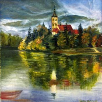 Картина под названием "Озеро в горах" - Tania Nikolich, Подлинное произведение искусства, Масло