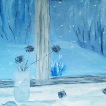 Картина под названием "Зимний вечер" - Татьяна Небыкова, Подлинное произведение искусства, Масло