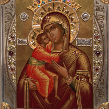 "Feodorovskaya Icon…" başlıklı Tablo Алексей Выдренков tarafından, Orijinal sanat, Zamklı boya Karton üzerine monte edilmiş