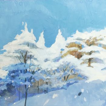 Картина под названием "Зимний пейзаж - Win…" - Алексей Выдренков, Подлинное произведение искусства, Гуашь
