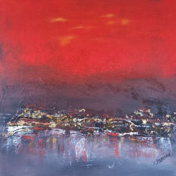 Peinture intitulée "Red sun" par Nat Stresser, Œuvre d'art originale, Acrylique
