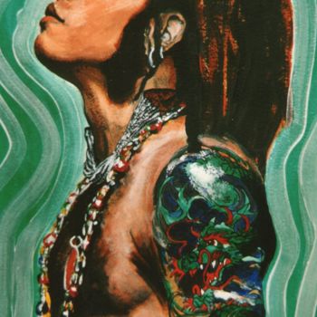 Malerei mit dem Titel "Lenny Kravitz" von Toine, Original-Kunstwerk, Öl