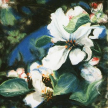 Pintura intitulada "Fleurs de pommier" por Toine, Obras de arte originais, Óleo
