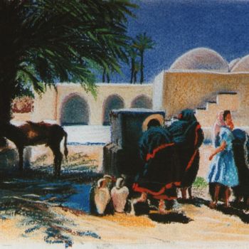 Peinture intitulée "Oasis marocaine" par Toine, Œuvre d'art originale, Huile
