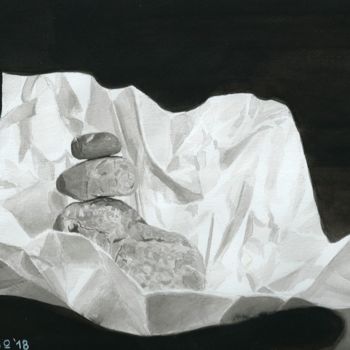 Zeichnungen mit dem Titel "Rocks On White Pape…" von Tokkaido, Original-Kunstwerk, Tinte