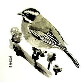 Dessin intitulée "Bird in Ink" par Tokkaido, Œuvre d'art originale, Encre