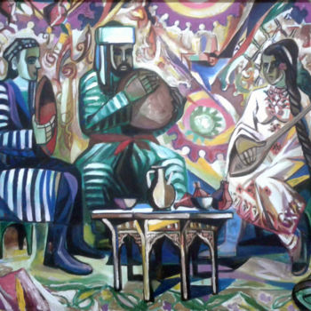 Schilderij getiteld "Three musicians" door Tohir Saidakilzade, Origineel Kunstwerk, Olie