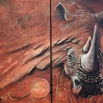 Malarstwo zatytułowany „Rhinocéros” autorstwa Tolliac, Oryginalna praca, Akryl