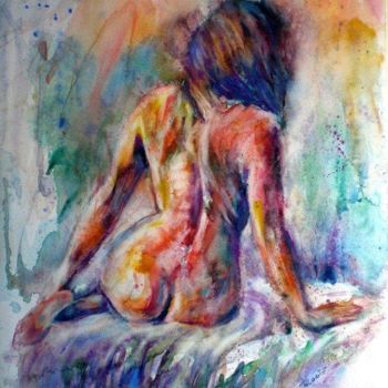 Painting titled "pause" by Shahab Tolooie, Original Artwork, Watercolor
