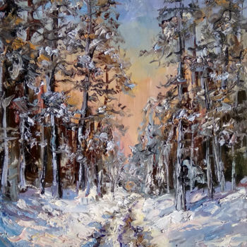 Картина под названием "зимняя  дорога" - Ирина Толстикова, Подлинное произведение искусства, Масло