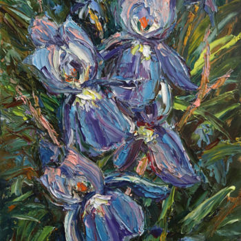Картина под названием "синие ирисы" - Ирина Толстикова, Подлинное произведение искусства, Масло