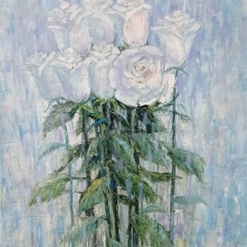 Painting titled "белые розы" by Irina Tolstikova, Original Artwork, Oil