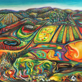 Painting titled "Lysterfield Landsca…" by Tom Aberneithie, Original Artwork, Oil Mounted on Wood Panel