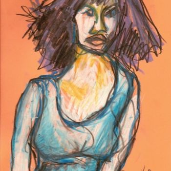 Dessin intitulée "Woman in blue" par Tom68, Œuvre d'art originale, Autre