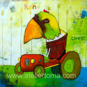 Painting titled "René" by Toma, Original Artwork, Acrylic Mounted on Wood Stretcher frame