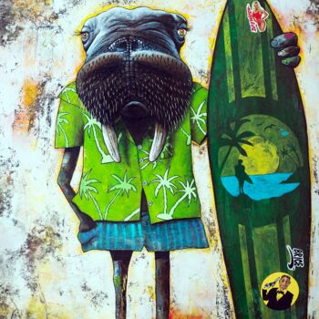 제목이 "The Surfer"인 미술작품 Toma로, 원작, 아크릴 나무 들것 프레임에 장착됨