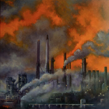 Pittura intitolato "cielos-contaminacio…" da Tomás Castaño, Opera d'arte originale, Olio