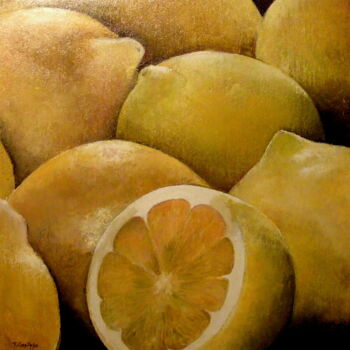Картина под названием "bodegones-limones" - Tomás Castaño, Подлинное произведение искусства, Масло