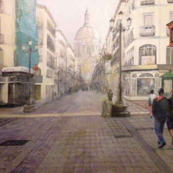 Painting titled "Calle Alfonso I-Zar…" by Tomás Castaño, Original Artwork, Oil Mounted on Wood Stretcher frame
