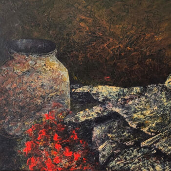 Pintura titulada "Bodegón con flores…" por Tomás Castaño, Obra de arte original, Oleo