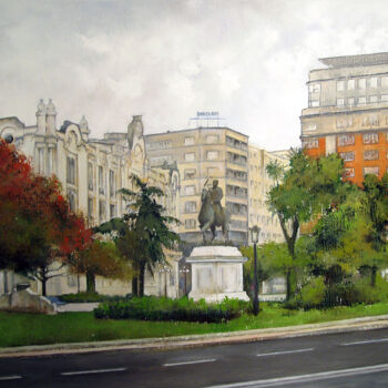 「Plaza Ayuntamiento…」というタイトルの絵画 Tomás Castañoによって, オリジナルのアートワーク, オイル