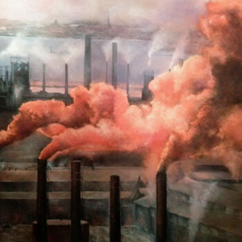 Painting titled "Contaminación Indus…" by Tomás Castaño, Original Artwork, Oil