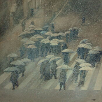 Pintura titulada "Noche de paraguas y…" por Tomás Castaño, Obra de arte original, Oleo