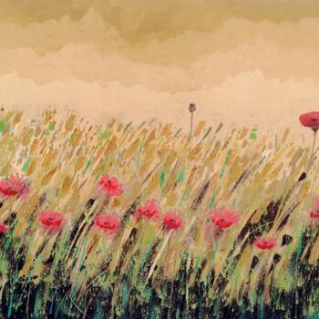 Painting titled "Wheat and poppies" by Tomás González Calabor (TG Calabor), Original Artwork, Acrylic