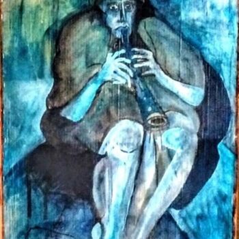 Painting titled "The Flutist" by Tomás Martin, Original Artwork, Acrylic