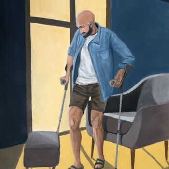 Peinture intitulée "Hombre con muletas" par Tomás Martin, Œuvre d'art originale, Acrylique Monté sur Châssis en bois