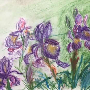 Zeichnungen mit dem Titel "Irises" von Tomas Mudra, Original-Kunstwerk, Pastell