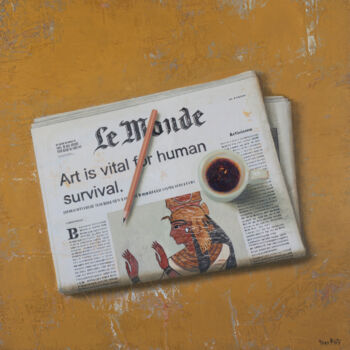 Painting titled "NEWS AND PEN II" by Tomasa Martin, Original Artwork, Oil