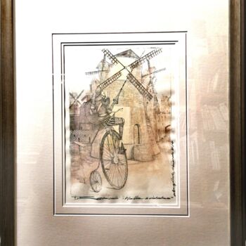 Printmaking titled "TILTING AT WINDMILL…" by Tomasz Sętowski, Original Artwork, Etching Mounted on Cardboard