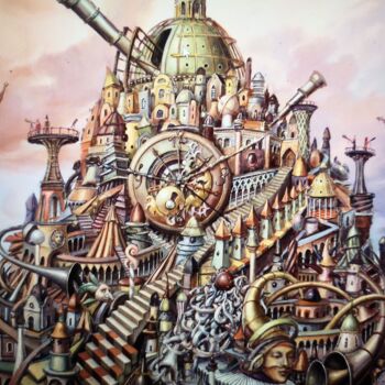 "Tower of Babel" başlıklı Tablo Tomasz Sętowski tarafından, Orijinal sanat, Petrol Ahşap Sedye çerçevesi üzerine monte edilm…