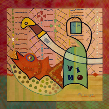 Malarstwo zatytułowany „Wine, fish and Russ…” autorstwa Tomasz, Oryginalna praca, Olej