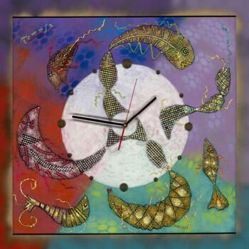 Malerei mit dem Titel "Clock face: Fish in…" von Tomasz, Original-Kunstwerk, Acryl
