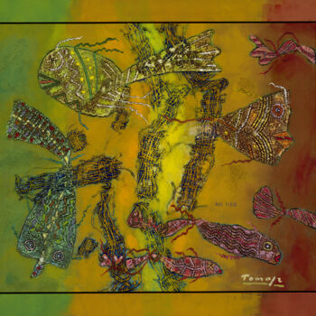 Painting titled "Fish escaping from…" by Tomasz, Original Artwork, Acrylic