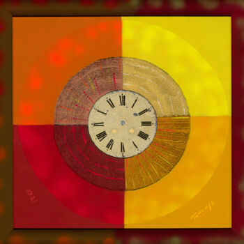 Painting titled "Clock with an old c…" by Tomasz, Original Artwork, Acrylic
