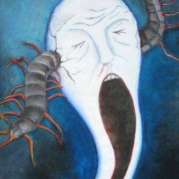 Painting titled "Screaming head II" by Tom Vincenec, Original Artwork, Acrylic
