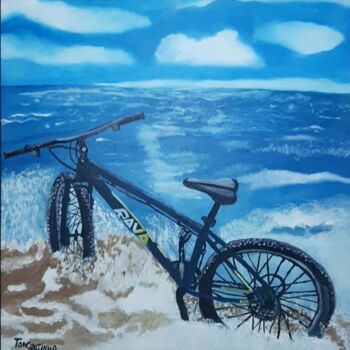 Painting titled "Bike no Mar" by Ton Coutinho, Original Artwork, Acrylic