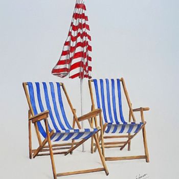 Painting titled "waiting for summer" by Ton Brouwer, Original Artwork, Watercolor