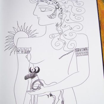 Dessin intitulée "Harappan Priestess" par Toni Barca, Œuvre d'art originale