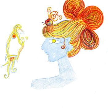 Disegno intitolato "GIRL WITH THE COLOR…" da Toni Barca, Opera d'arte originale, Altro