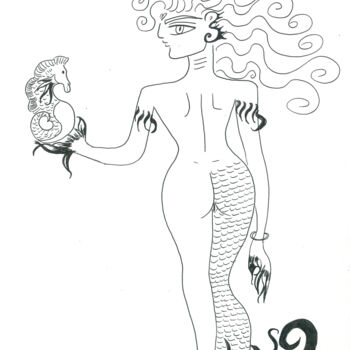Zeichnungen mit dem Titel "MERMAID AND THE SEA…" von Toni Barca, Original-Kunstwerk