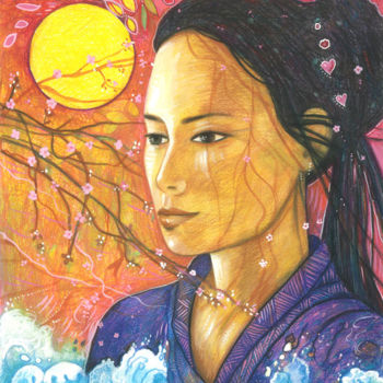 Peinture intitulée "Kuan Yin Blossoms I…" par Toni Carmine Salerno, Œuvre d'art originale, Aquarelle