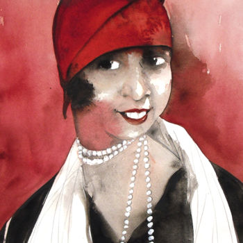 Pittura intitolato ""Josephine Baker"" da Tonia R.Alvarez, Opera d'arte originale, Acquarello