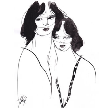 Zeichnungen mit dem Titel "las amigas" von Tonia R.Alvarez, Original-Kunstwerk, Tinte